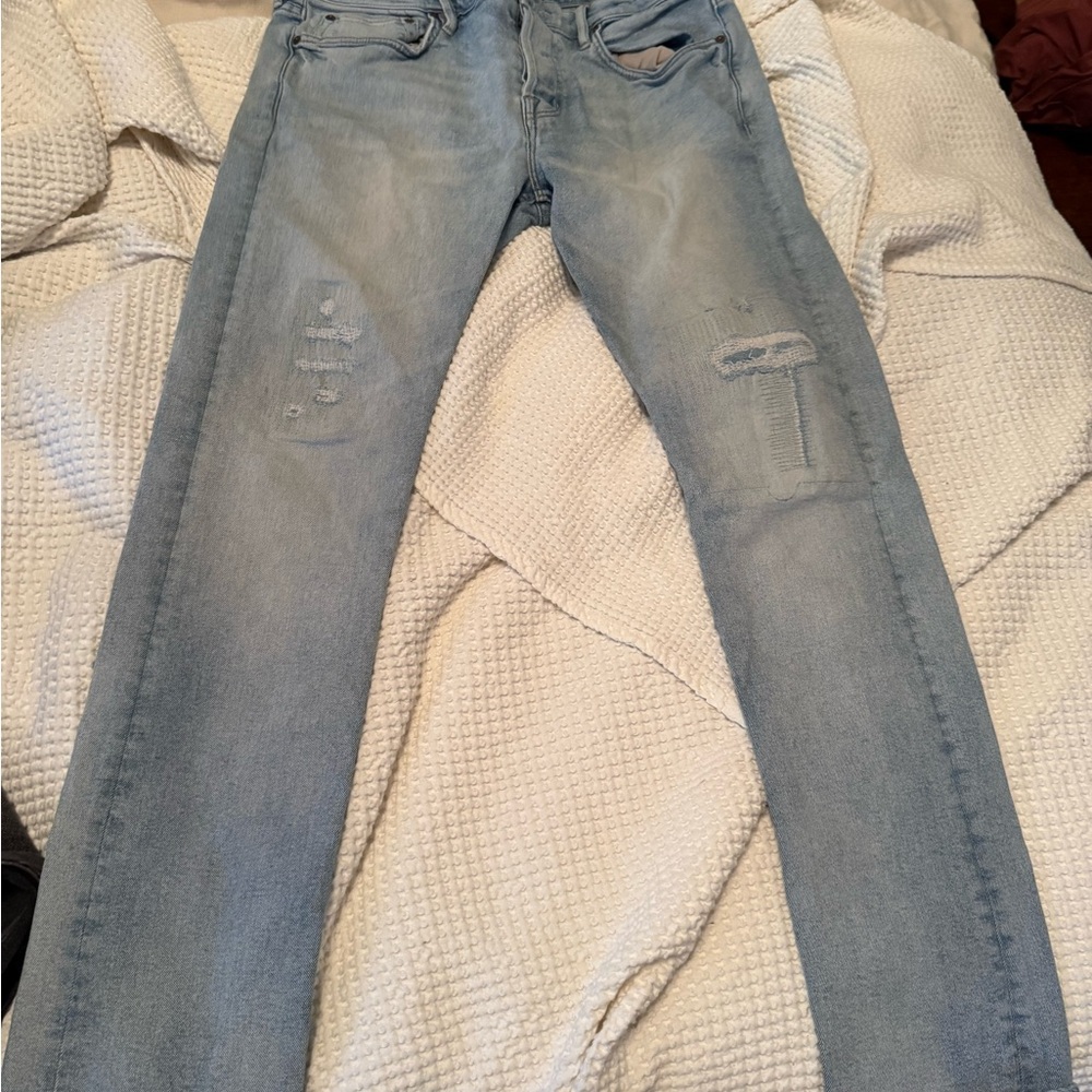 Allsaints Cigarette Skinny - Light Blue Distressed Jeans